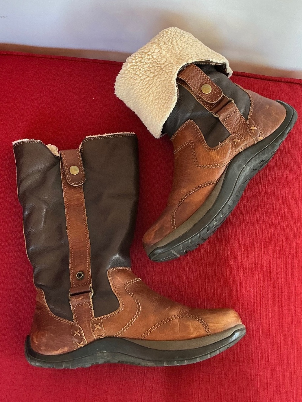 Earth Leather Boots Shearling Style Lining Brown Sandstone Model Size 7 EUC
